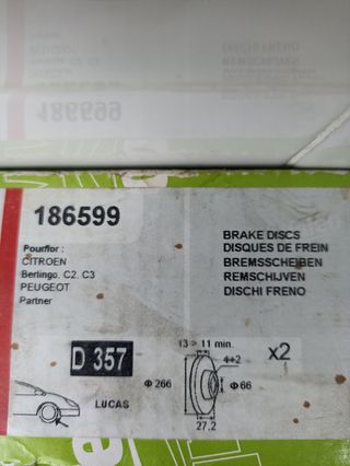 Discos de freno 186599 CITROEN PEUGEOT
