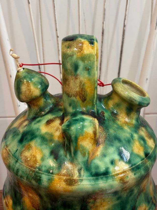 ANTIGUO BOTIJO BARRO ESMALTADO