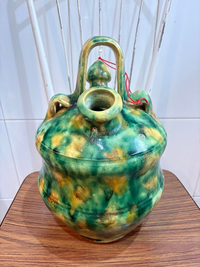 ANTIGUO BOTIJO BARRO ESMALTADO