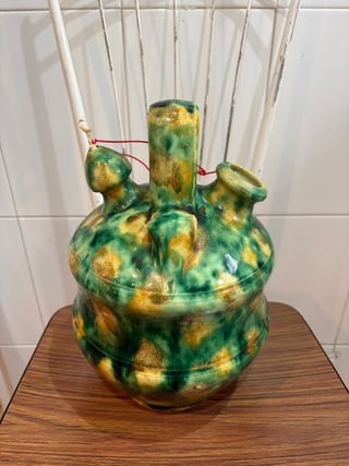 ANTIGUO BOTIJO BARRO ESMALTADO