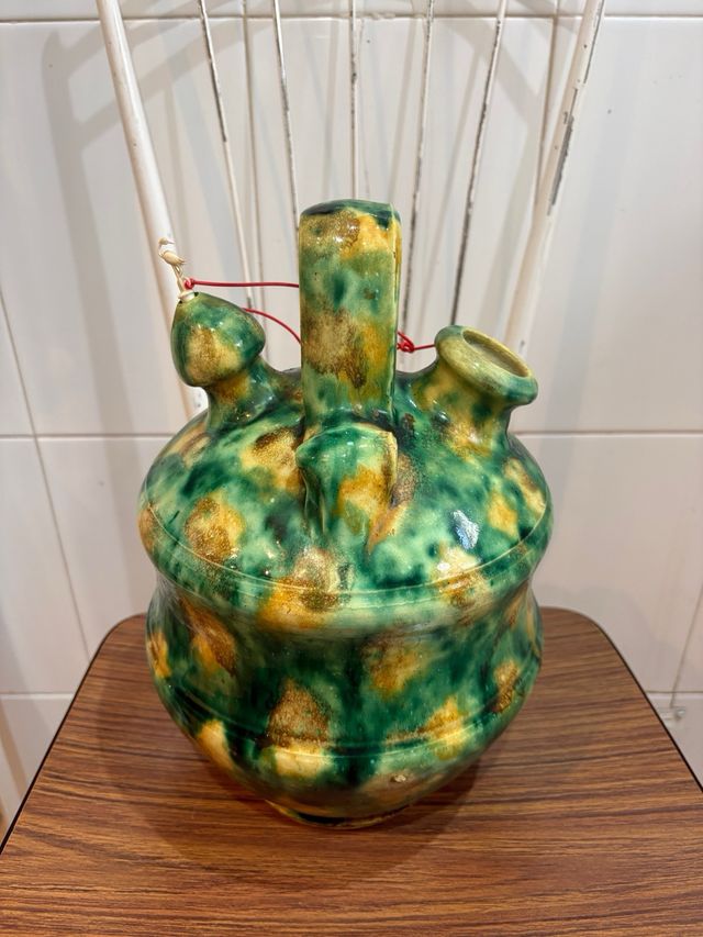 ANTIGUO BOTIJO BARRO ESMALTADO