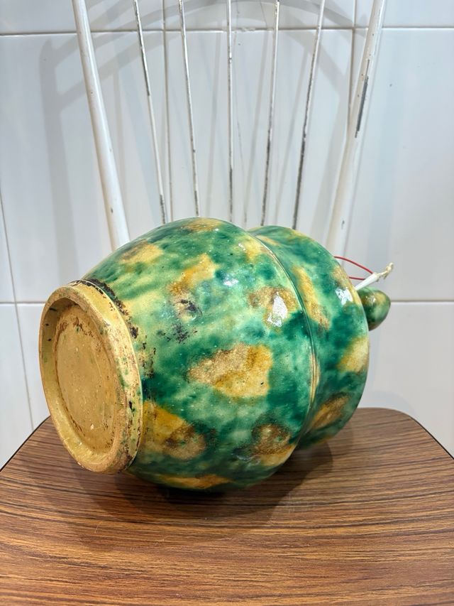 ANTIGUO BOTIJO BARRO ESMALTADO