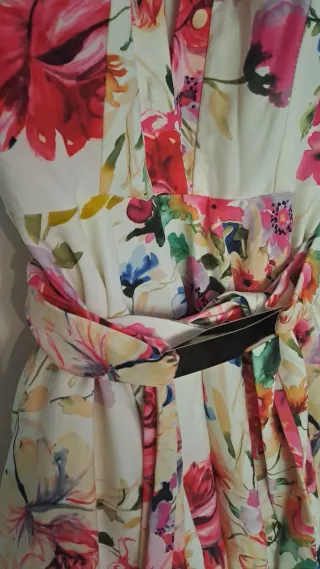 Vestido crema flores multicolor hecho a mano