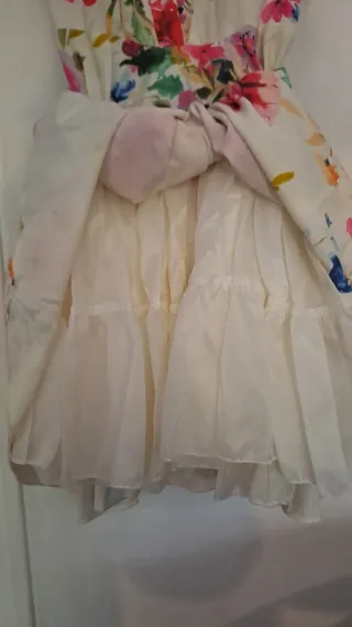 Vestido crema flores multicolor hecho a mano