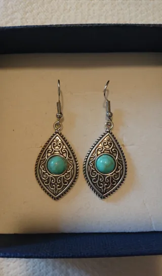 Pendientes Plateados Gota Turquesa