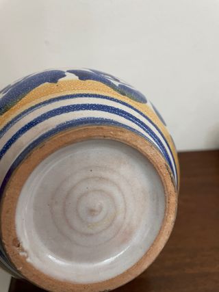 Vaso Ceramica Decorato Blu E Giallo