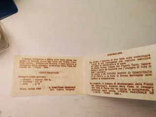 Medaglia in argento Festa Unità Roma 1984