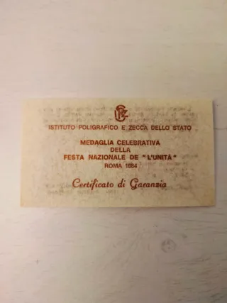Medaglia in argento Festa Unità Roma 1984