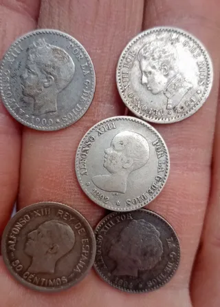 5 Monete Alfonso XIII 50 Centesimi Argento