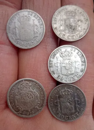 5 Monete Alfonso XIII 50 Centesimi Argento