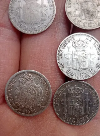 5 Monete Alfonso XIII 50 Centesimi Argento