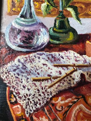 Antiguedad años 50 precioso Cuadro Óleo enmarcado