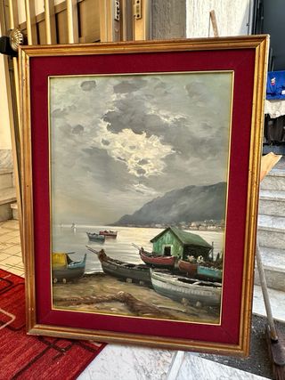 Antico dipinto Barche e mare 50x70