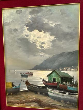 Antico dipinto Barche e mare 50x70