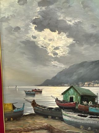 Antico dipinto Barche e mare 50x70