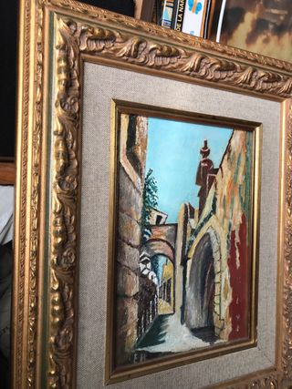 Antiguedad años 50 precioso Cuadro Óleo enmarcado