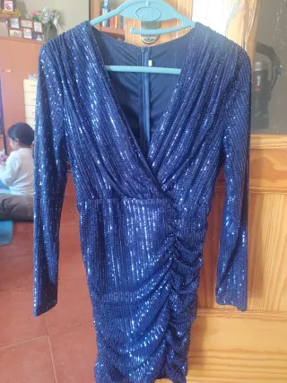 Vestido Shein azul lentejuelas talla única
