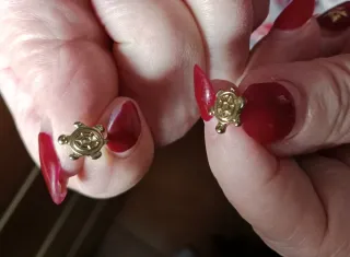 Dúo de pendientes florales plata y tortuga oro