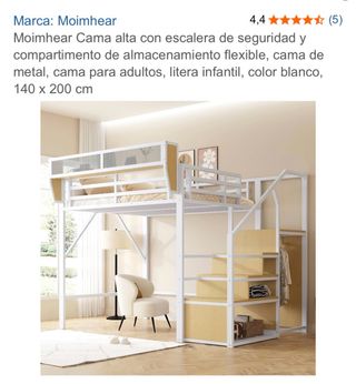 Cama alta Moimhear con escalera y almacenaje