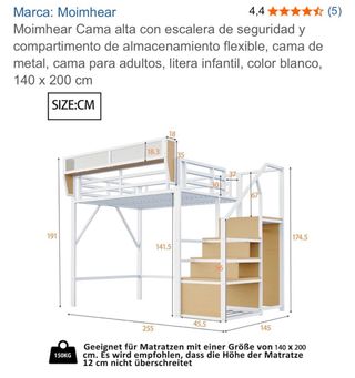 Cama alta Moimhear con escalera y almacenaje