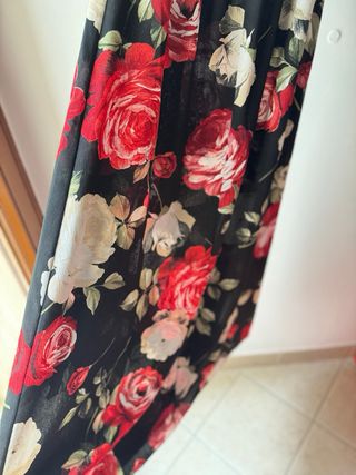 Flower black Italian long dress red/cream roses