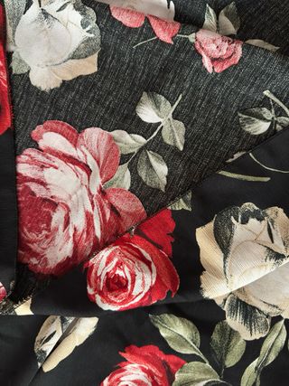 Flower black Italian long dress red/cream roses