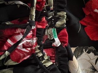 Flower black Italian long dress red/cream roses