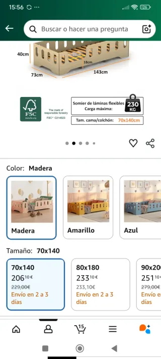 Cama infantil Montessori de madera 70x140+colchón