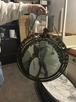 Espejo Redondo Antiguo Metal Rosas