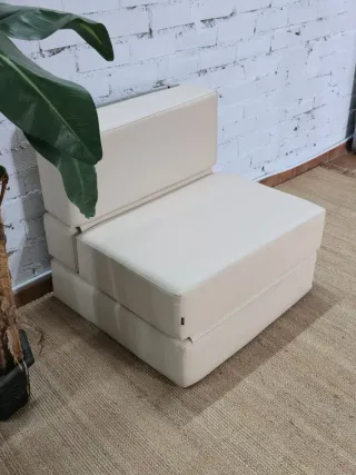 Sillón modular beige polipiel se convierte en cama