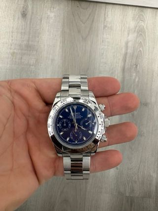 Seiko Mod "Daytona" plateado y azul marino