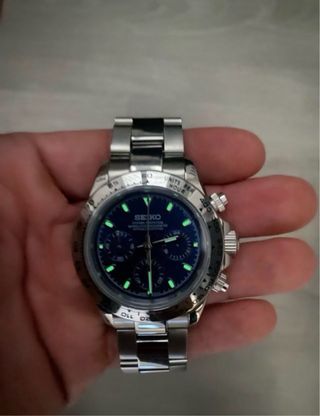 Seiko Mod "Daytona" plateado y azul marino