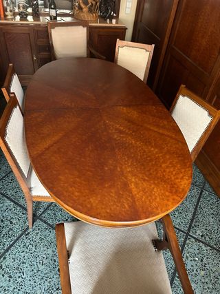 Mesa artesanal madera comedor ovalada extensible