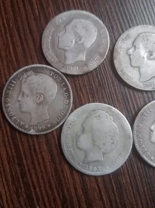 Lote 5 monete 1 peseta in argento