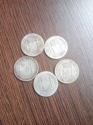 Lote 5 monete 1 peseta in argento