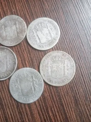 Lote 5 monete 1 peseta in argento