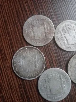 Lote 5 monete 1 peseta in argento
