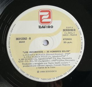 Los Inhumanos 30 Hombres Solos LP 12" 33 RPM 1988