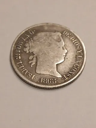 Moneda 20 Centavos Isabel II 1868