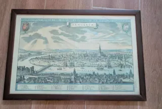 Cuadro antiguo de mapa de Sevilla