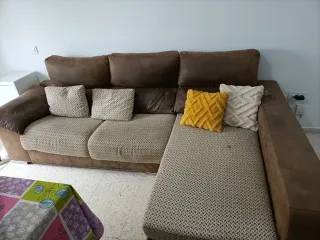 Sofá modular tela y piel 2'86 cm de largo