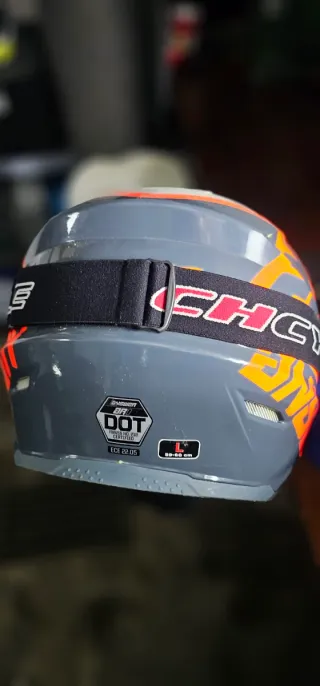 Capacete Motocross Nardo grey e Laranja com óculos