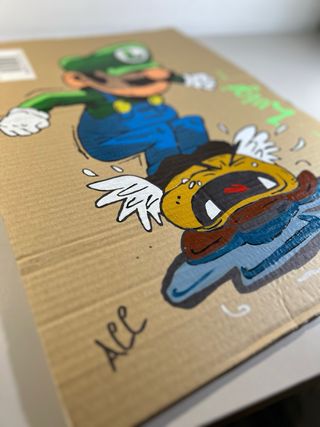 Cartón pintado Luigi vs Goomba medidas: 52x36