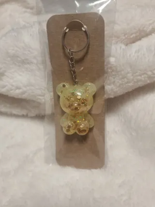 Llavero Osito Resina Azul Dorado