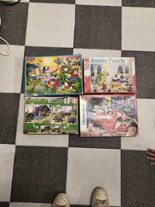 Lote 4 Puzzles Disney, Jumbo, Dinosaurios, Cars