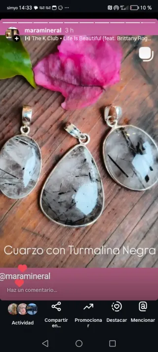Colgantes Cuarzo Turmalina Negra Plata de ley