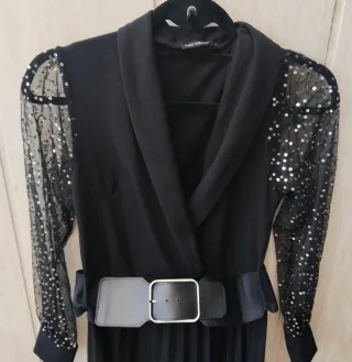 Vestido negro noche lentejuelas manga