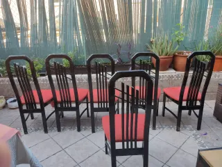 6 Sillas Madera Negra Tapizado Rojo