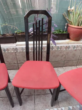 6 Sillas Madera Negra Tapizado Rojo