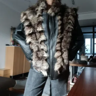 Chaqueta de cuero vintage con pelo